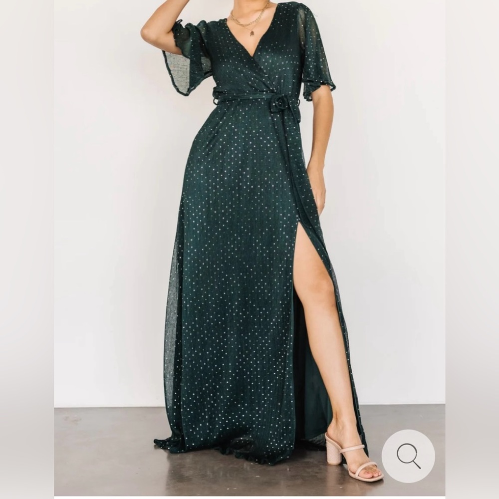 Elegant Forest Green Polka Dot Wrap Maxi Dress